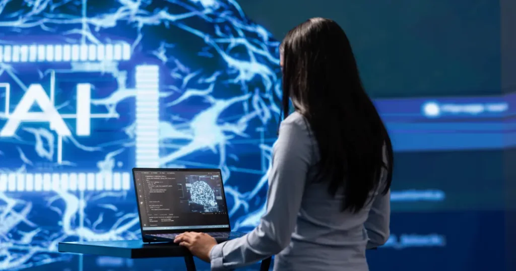 mujer viendo inteligencia artificial