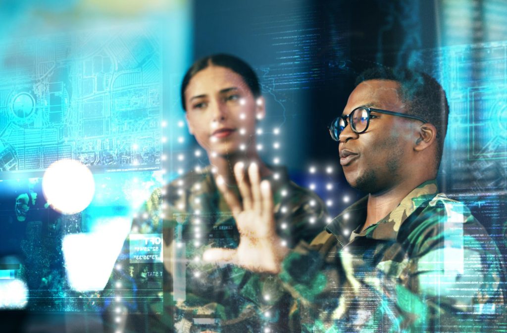 ilustración futurista de ciberseguridad con una interfaz holográfica de IA detectando amenazas digitales en tiempo real